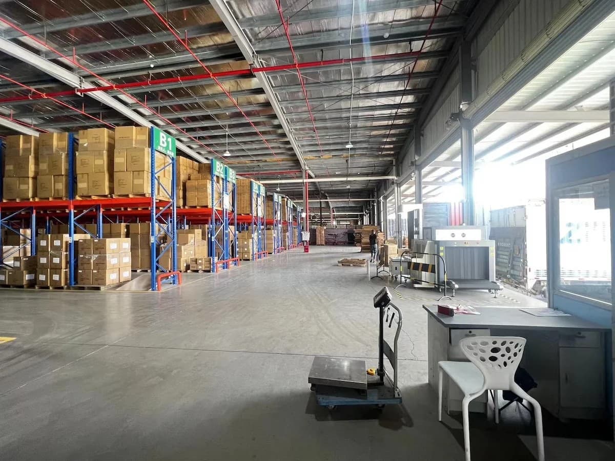 Warehouse sorting and cargo screening work area